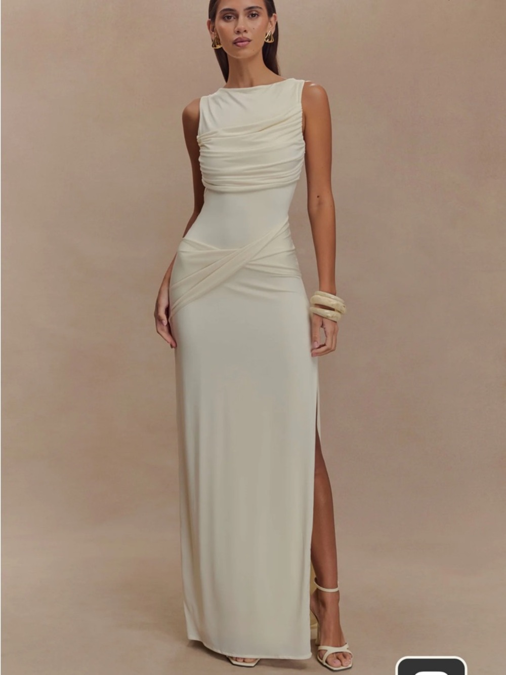 NWT Meshki Henley Slinky Drape Maxi Dress - Ivory